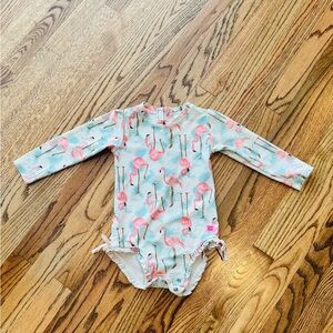 Ruffle Butts Flamingo Print Baby swimsuit